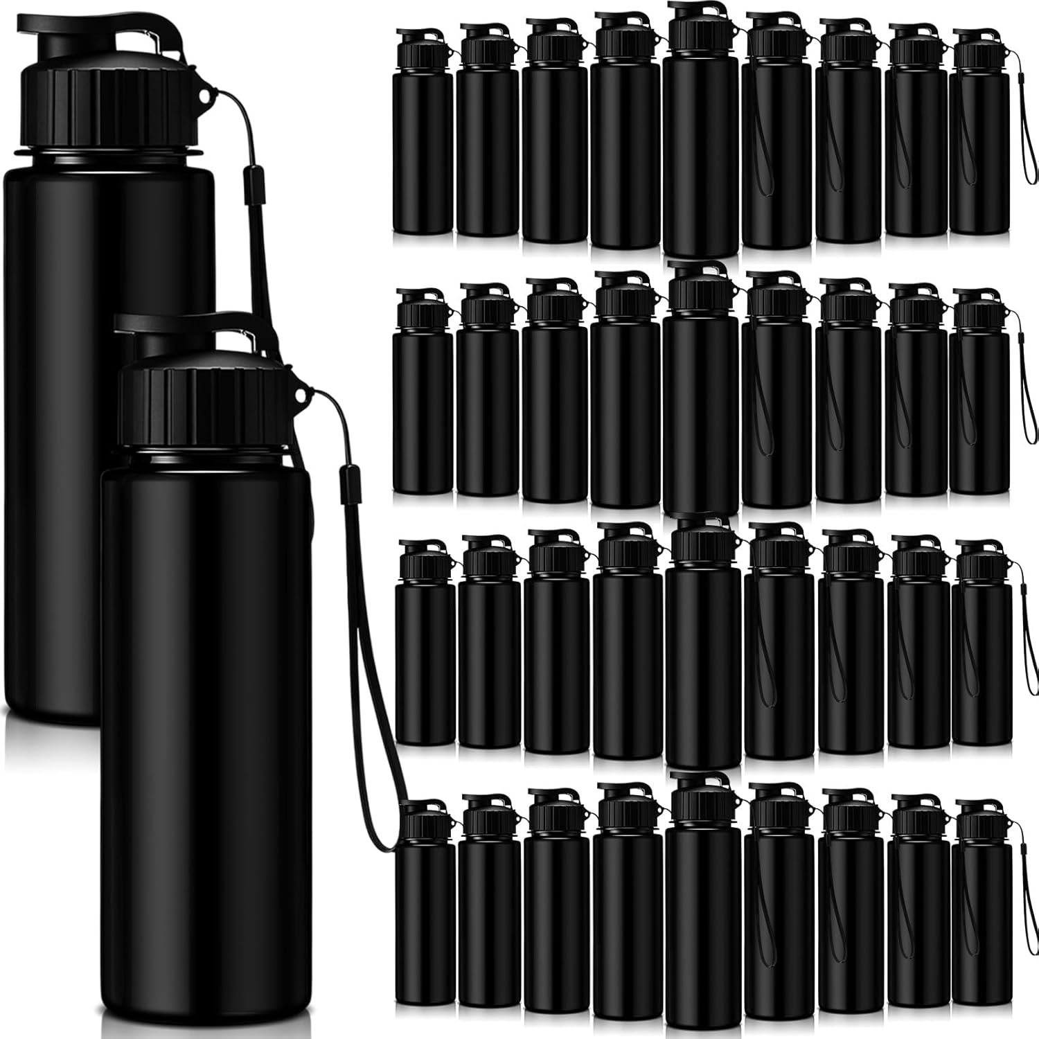 Mifoci 72 Pieces Water Bottle Bulk 17 oz Plastic Water Bottles Bulk Gym Sports Adults Reusable Large Bottles with Leak Proof Flip Top for Party Outdoor (Black)