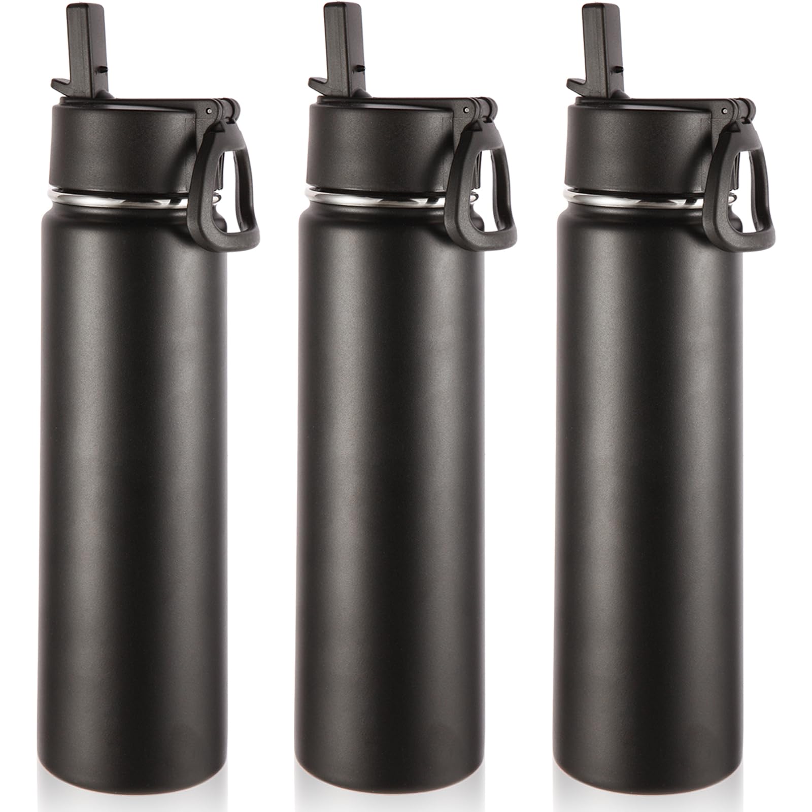 Volhoply 24oz Insulated Water Bottle With Straw Bulk 8 Pack,Metal Wide Mouth Water Bottles With Handle Lid Keep Cold,Reusable Double Wall Cups,Powder Coated Sport Bottle For Holder(silver,8 count)