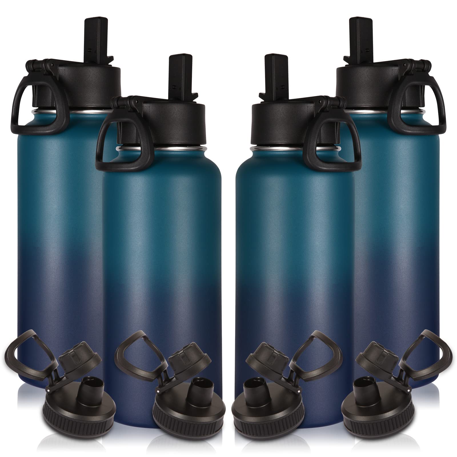 Volhoply 32 oz Insulated Water Bottles Bulk 8 Pack with Straw Lid & Spout Lid,Stainless Steel Sports Water Bottle,Double Wall Vacuum Cups,Leakproof Wide Mouth Metal Flask for Hiking,Camping(Mix,8)