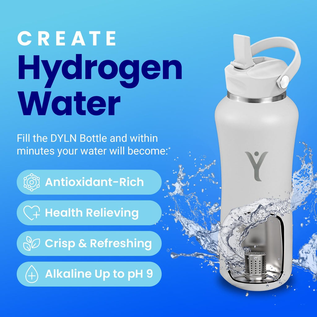 DYLN Hydrogen Water Bottle | Create Hydrating Alkaline Hydrogen-Rich Water Up to 9 pH | Vacuum Insulated Stainless Steel Water Bottle | Keeps Water Cold for 24 Hours