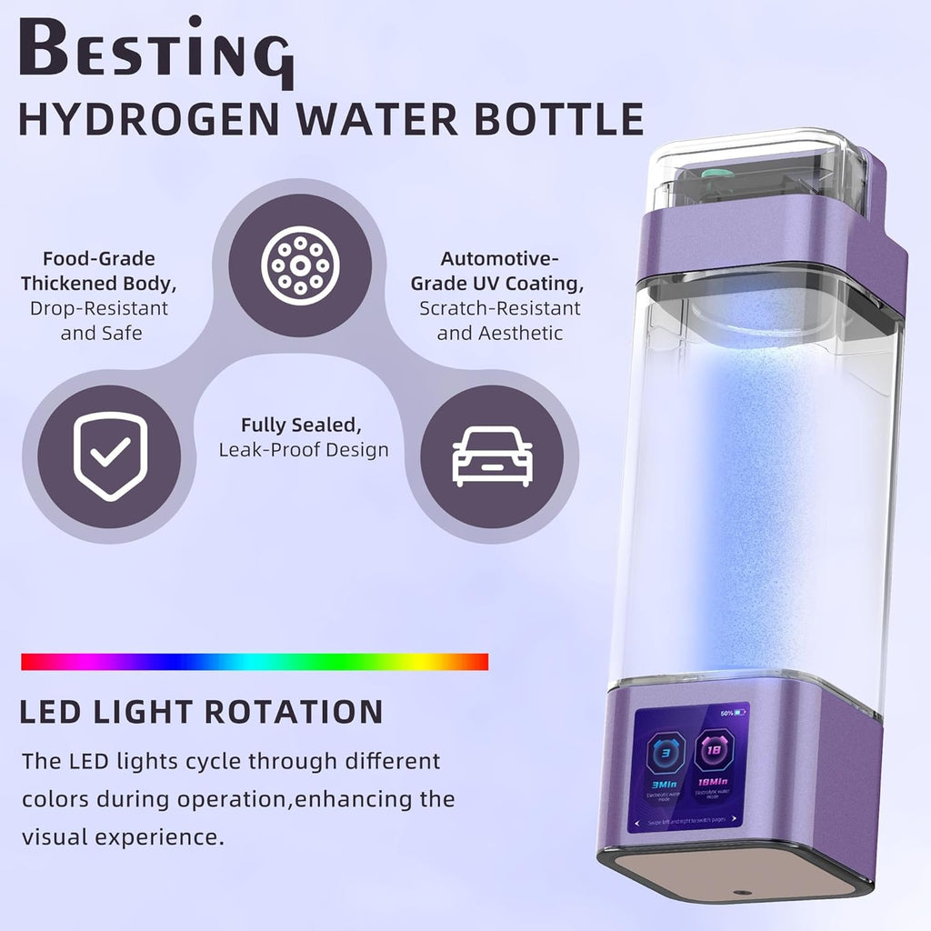 Hydrogen Water Bottle Deluxe Version, Up to 9000ppb Concentration, Upgrade Smart Touchscreen Control SPE Hydrogen Generator with LED Display Portable Hydrogen Water Machine
