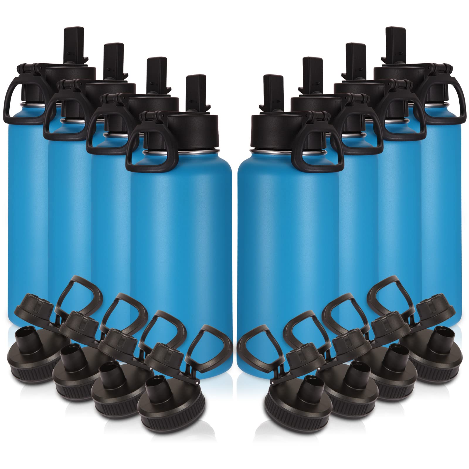 Volhoply 32 oz Insulated Water Bottles Bulk 8 Pack with Straw Lid & Spout Lid,Stainless Steel Sports Water Bottle,Double Wall Vacuum Cups,Leakproof Wide Mouth Metal Flask for Hiking,Camping(Mix,8)