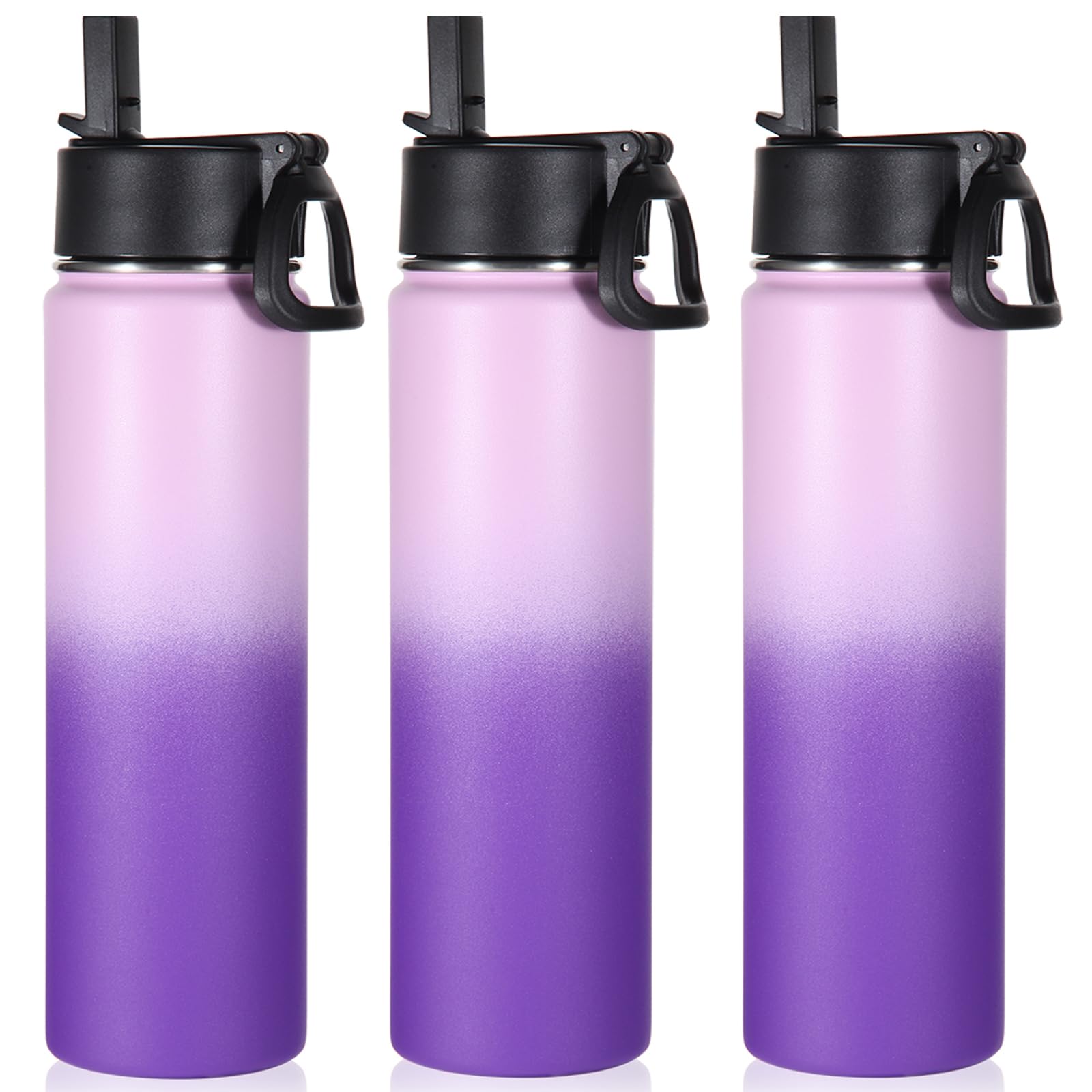 Volhoply 24oz Insulated Water Bottle With Straw Bulk 8 Pack,Metal Wide Mouth Water Bottles With Handle Lid Keep Cold,Reusable Double Wall Cups,Powder Coated Sport Bottle For Holder(silver,8 count)