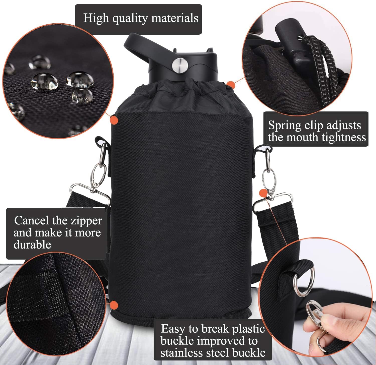 Water Bottle Insulated 32oz 40oz 64oz 128oz Straw Lid Spout Lid & 3 Lids, Leak Proof, Vacuum Insulated,Stainless Steel Water Bottle Wide Mouth for Sports, Gym or Office