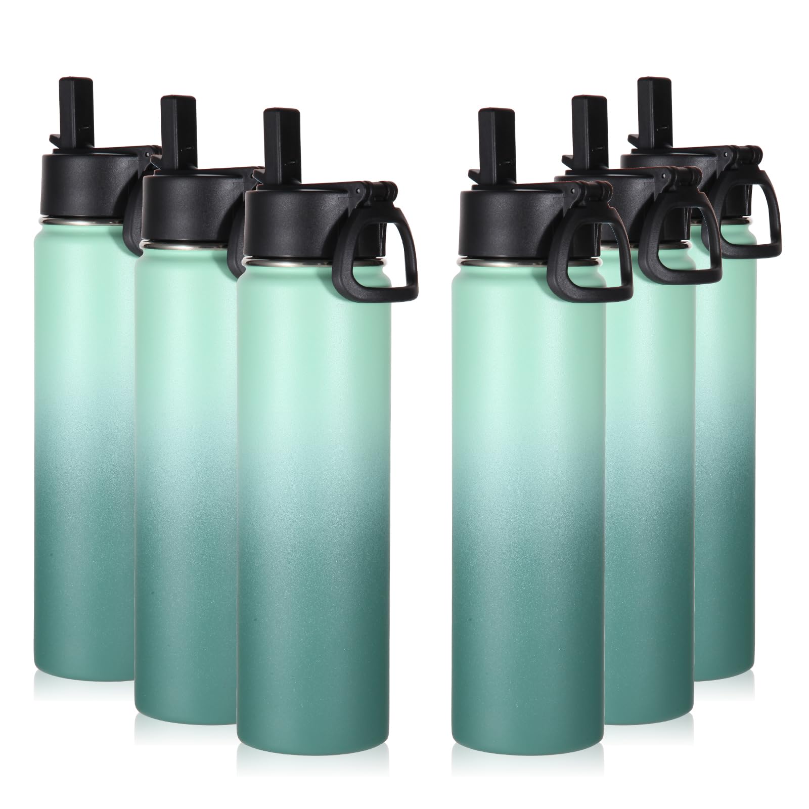 Volhoply 24oz Insulated Water Bottle With Straw Bulk 8 Pack,Metal Wide Mouth Water Bottles With Handle Lid Keep Cold,Reusable Double Wall Cups,Powder Coated Sport Bottle For Holder(silver,8 count)