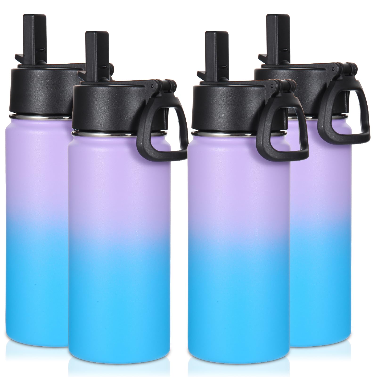 Volhoply 16 OZ Kids Water Bottle Bulk 8 Pack,Insulated Sports Bottles with Straw Lid,Stainless Steel Bottle with Handle Keep Cold & Hot,Double Wall Vacuum Tumbler Cups for School(Assorted, 8)