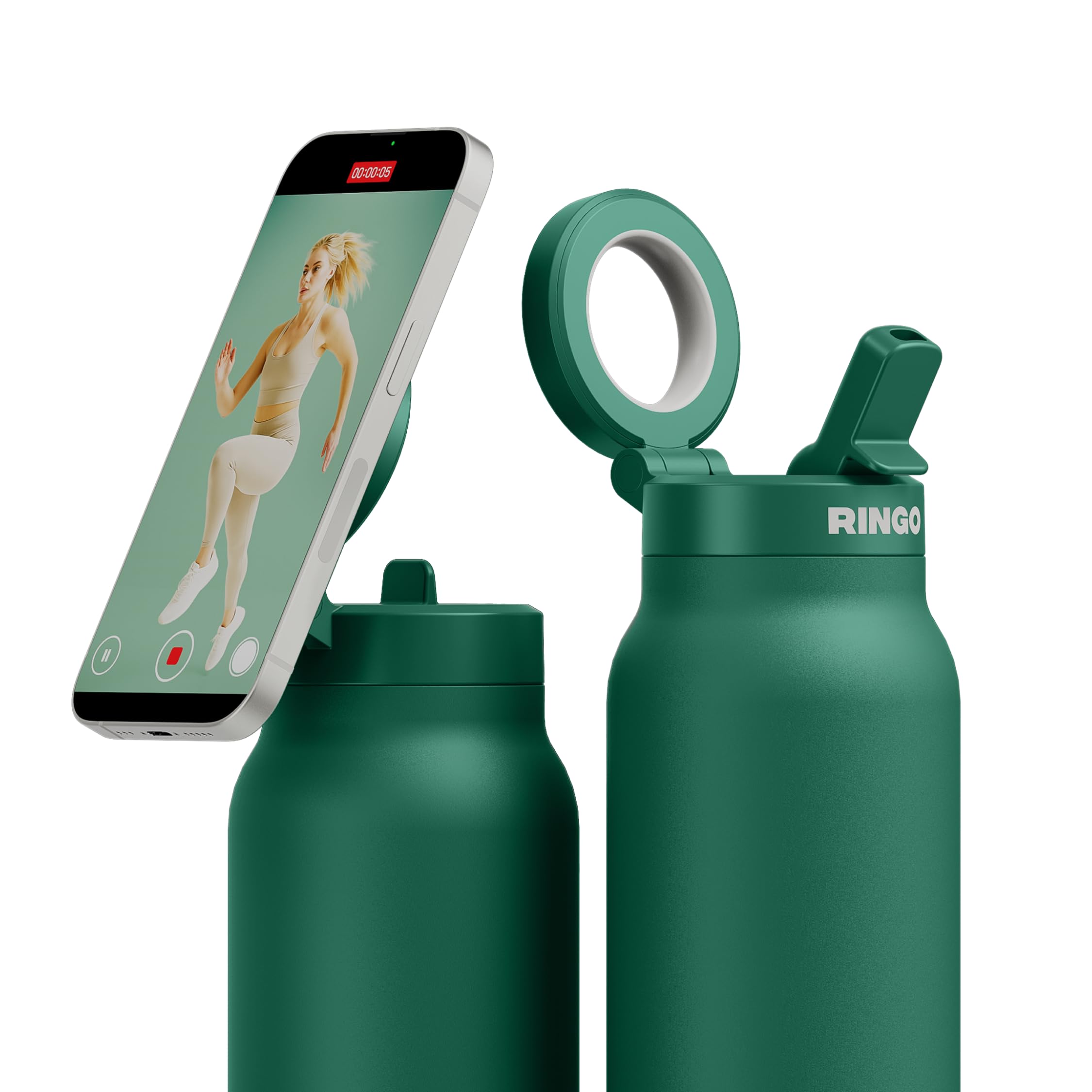 Ringo PRO Water Bottle with Magnetic Phone Mount & Sip Straw Lid - Insulated Stainless Steel Bottle for Workouts, Content Creation, Navigation & Facetime on the Go, 12Hrs Hot/24Hrs Cold Lilac-24oz