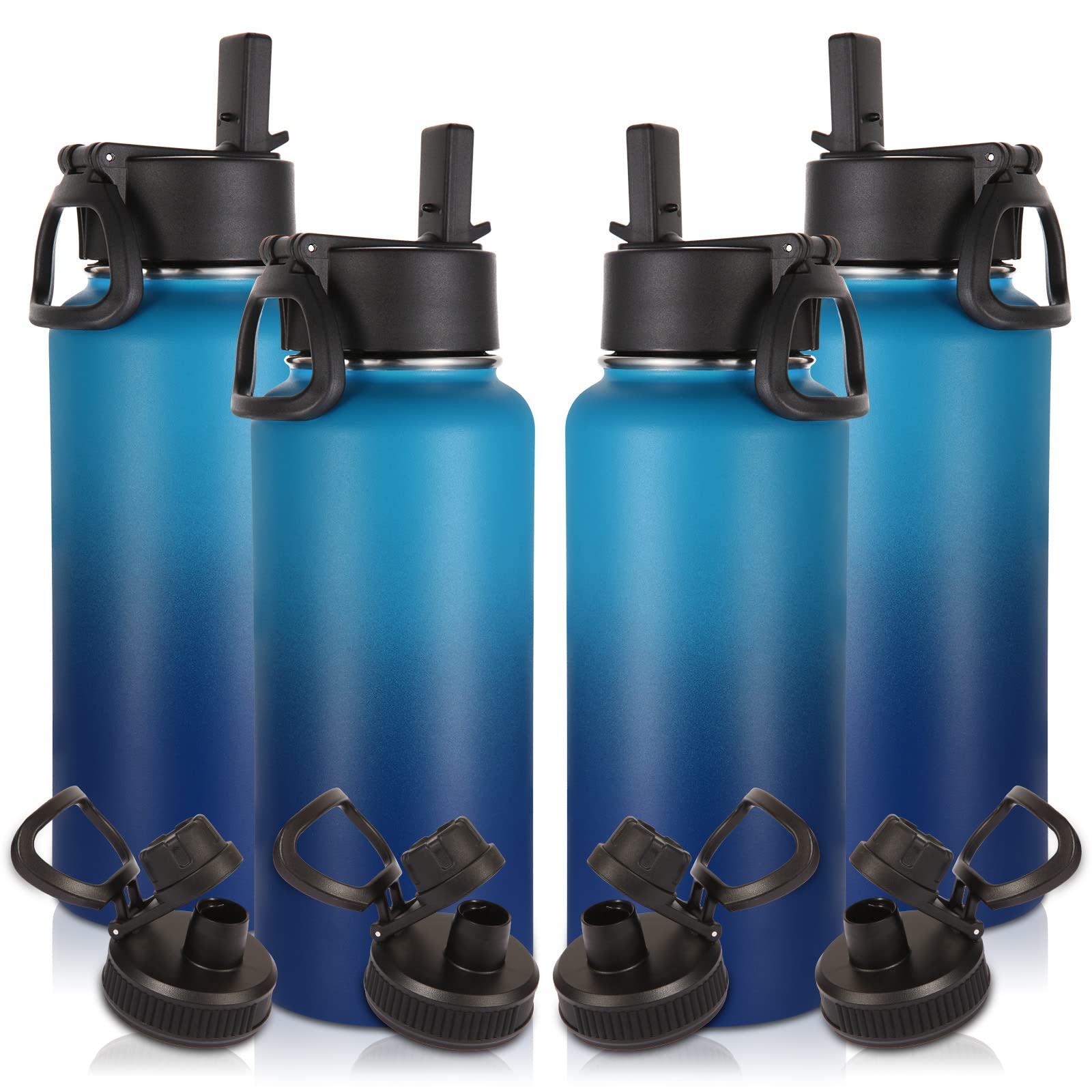 Volhoply 32 oz Insulated Water Bottles Bulk 8 Pack with Straw Lid & Spout Lid,Stainless Steel Sports Water Bottle,Double Wall Vacuum Cups,Leakproof Wide Mouth Metal Flask for Hiking,Camping(Mix,8)