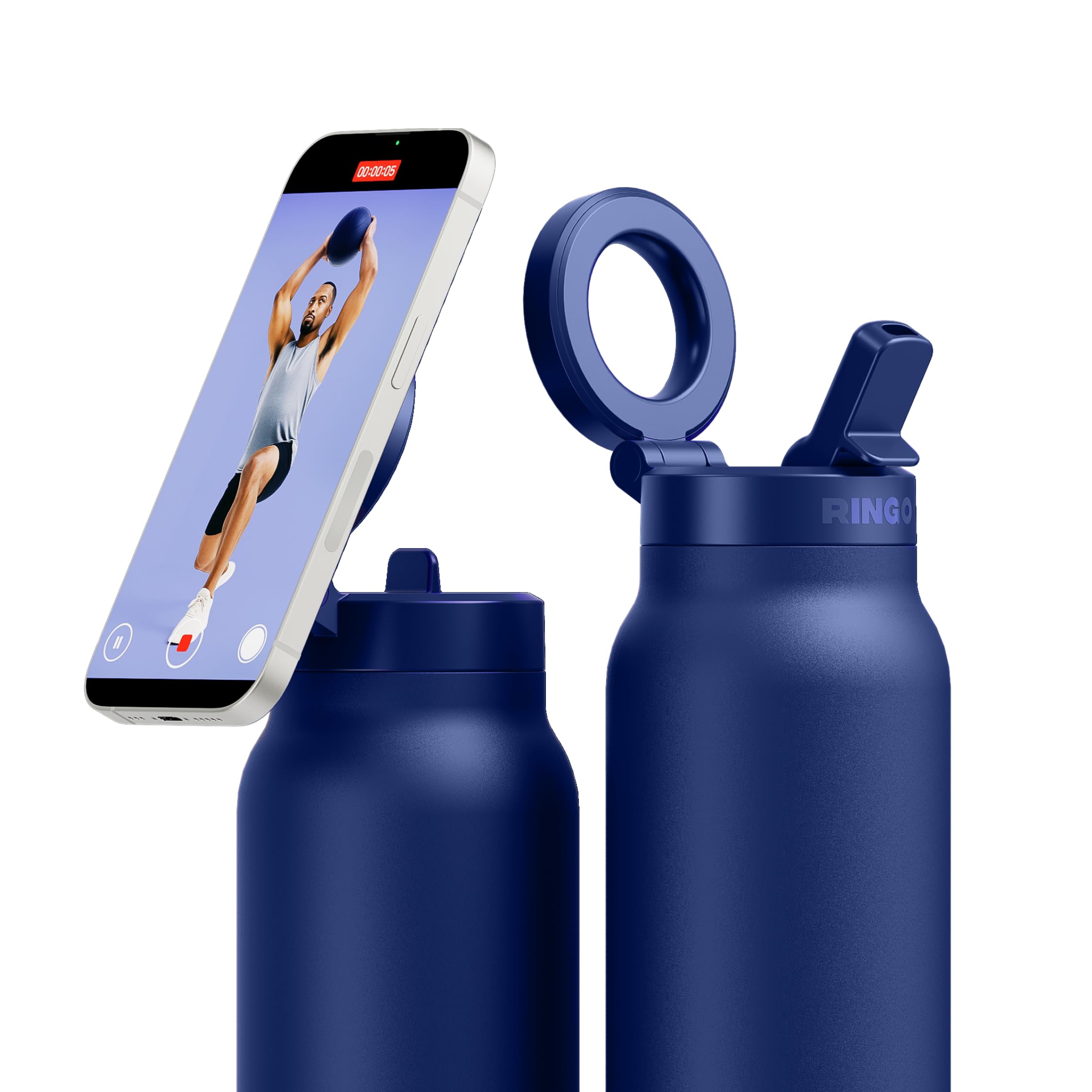 Ringo PRO Water Bottle with Magnetic Phone Mount & Sip Straw Lid - Insulated Stainless Steel Bottle for Workouts, Content Creation, Navigation & Facetime on the Go, 12Hrs Hot/24Hrs Cold Lilac-24oz