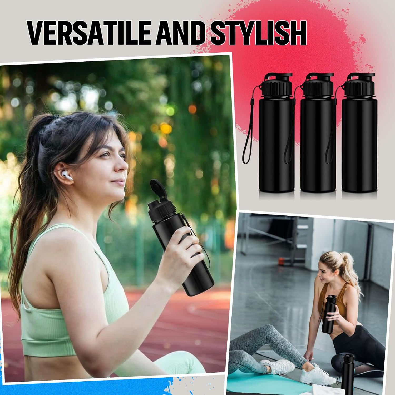 Mifoci 72 Pieces Water Bottle Bulk 17 oz Plastic Water Bottles Bulk Gym Sports Adults Reusable Large Bottles with Leak Proof Flip Top for Party Outdoor (Black)