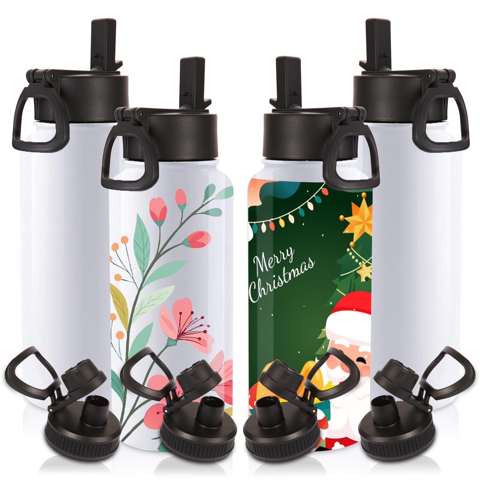 Volhoply 32 oz Insulated Water Bottles Bulk 8 Pack with Straw Lid & Spout Lid,Stainless Steel Sports Water Bottle,Double Wall Vacuum Cups,Leakproof Wide Mouth Metal Flask for Hiking,Camping(Mix,8)