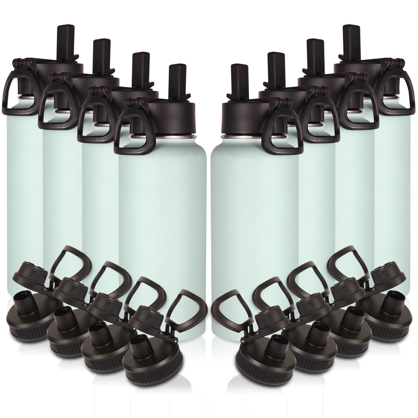 Volhoply 32 oz Insulated Water Bottles Bulk 8 Pack with Straw Lid & Spout Lid,Stainless Steel Sports Water Bottle,Double Wall Vacuum Cups,Leakproof Wide Mouth Metal Flask for Hiking,Camping(Mix,8)