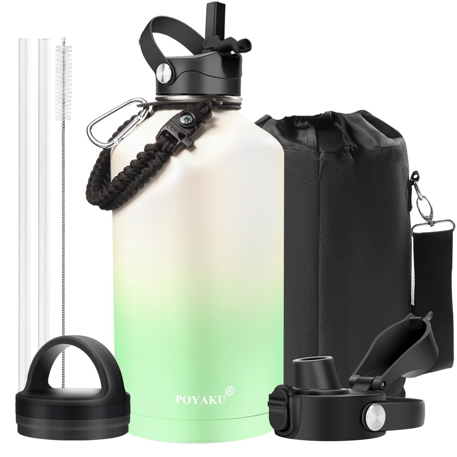 Water Bottle Insulated 32oz 40oz 64oz 128oz Straw Lid Spout Lid & 3 Lids, Leak Proof, Vacuum Insulated,Stainless Steel Water Bottle Wide Mouth for Sports, Gym or Office