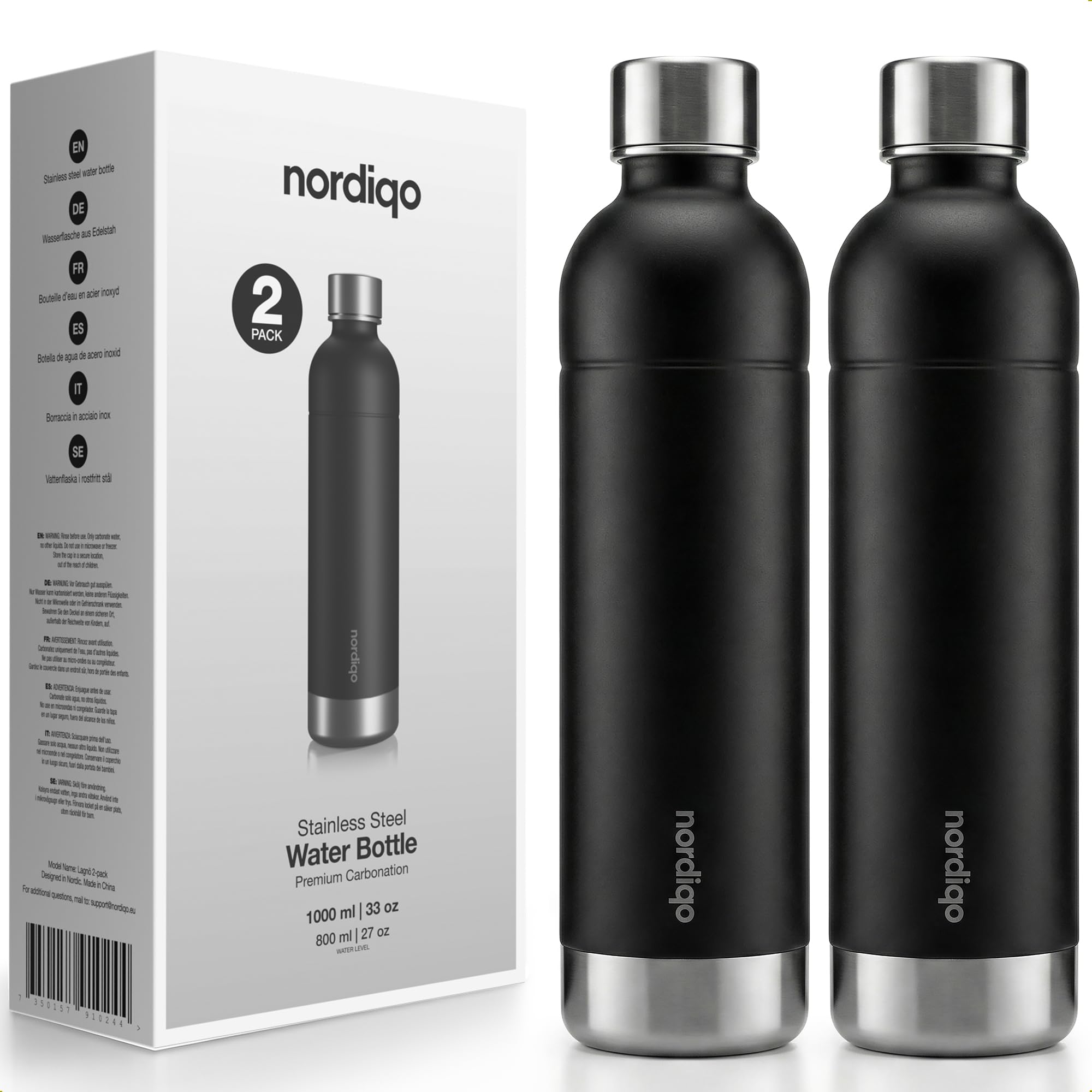 Stainless Steel Carbonating Bottle 33 oz | Compatible with Aarke Carbonator 3, SodaStream Duo & Plastic Bottles | Not for models Aqua Fizz & Jet | No Expiry | Plastic-Free