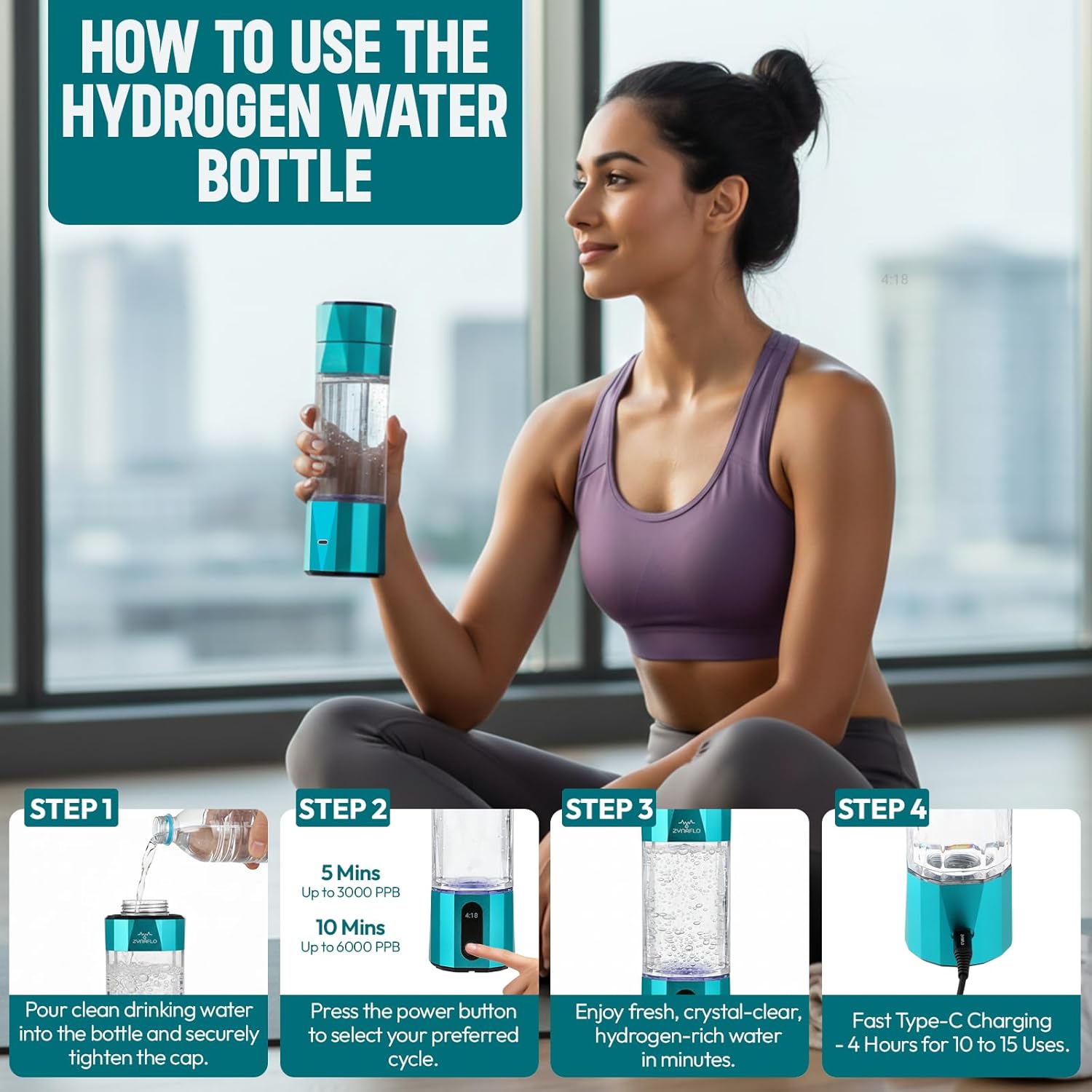 H2-Max Hydrogen Water Bottle Generator with SPE/PEM Membrane, 3rd Party US Lab Tested (6.1 PPM), Portable 7 Oz Capacity