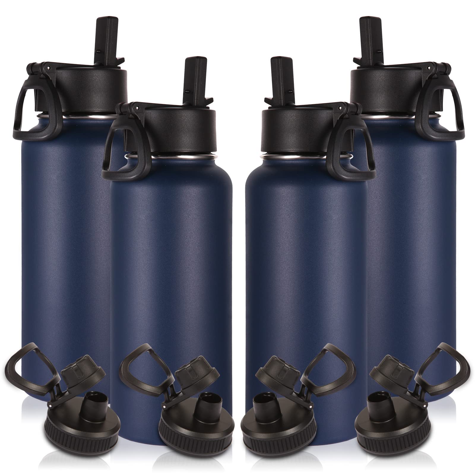 Volhoply 32 oz Insulated Water Bottles Bulk 8 Pack with Straw Lid & Spout Lid,Stainless Steel Sports Water Bottle,Double Wall Vacuum Cups,Leakproof Wide Mouth Metal Flask for Hiking,Camping(Mix,8)