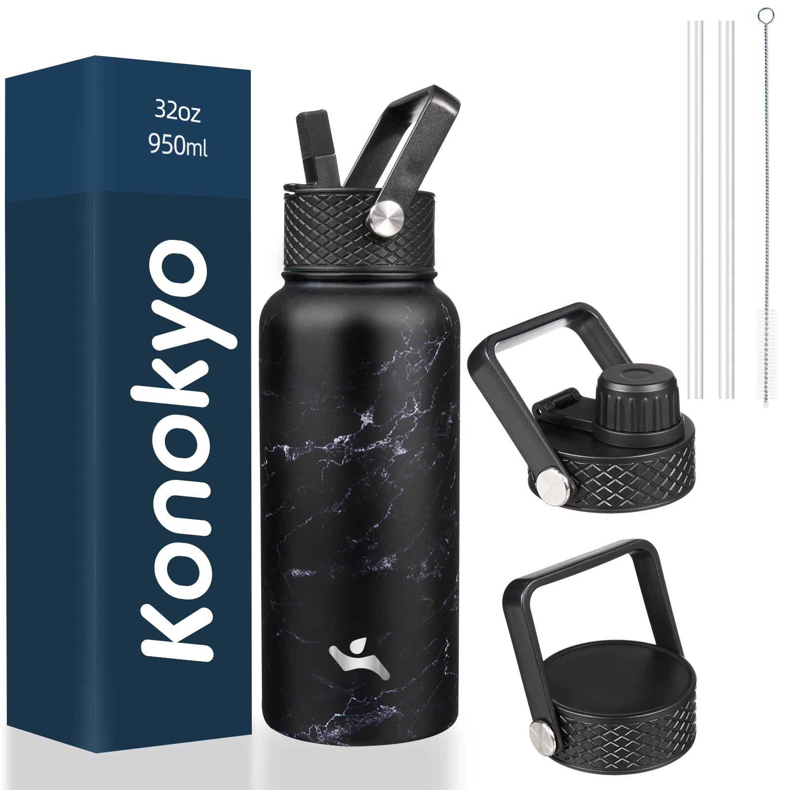 18 oz Insulated Water Bottle Stainless Steel Sport Bottles with 3 Lids,Mint