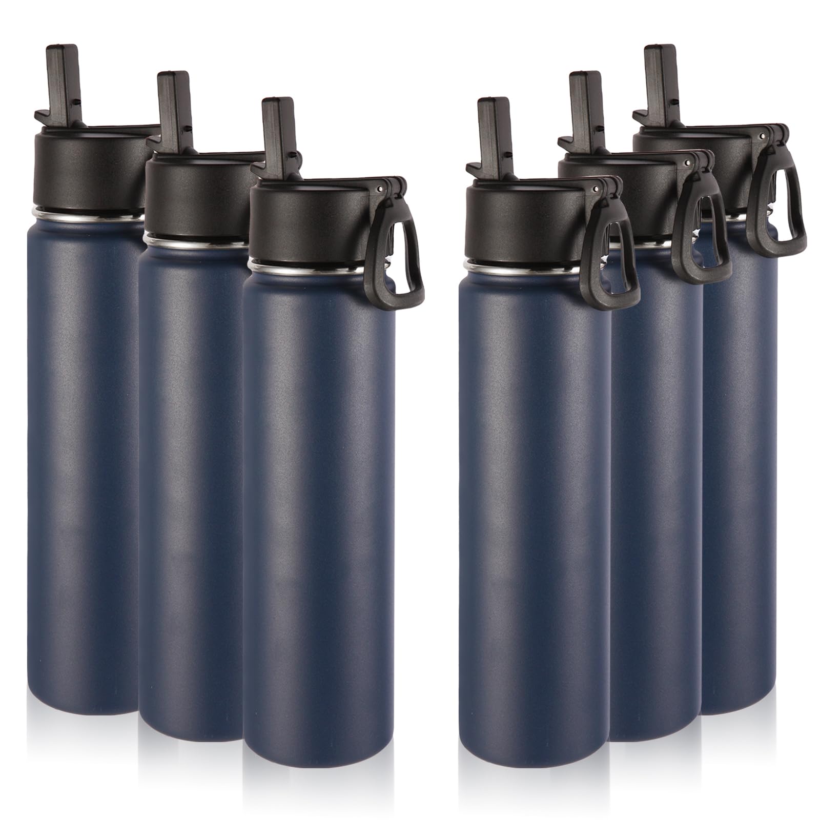 Volhoply 24oz Insulated Water Bottle With Straw Bulk 8 Pack,Metal Wide Mouth Water Bottles With Handle Lid Keep Cold,Reusable Double Wall Cups,Powder Coated Sport Bottle For Holder(silver,8 count)