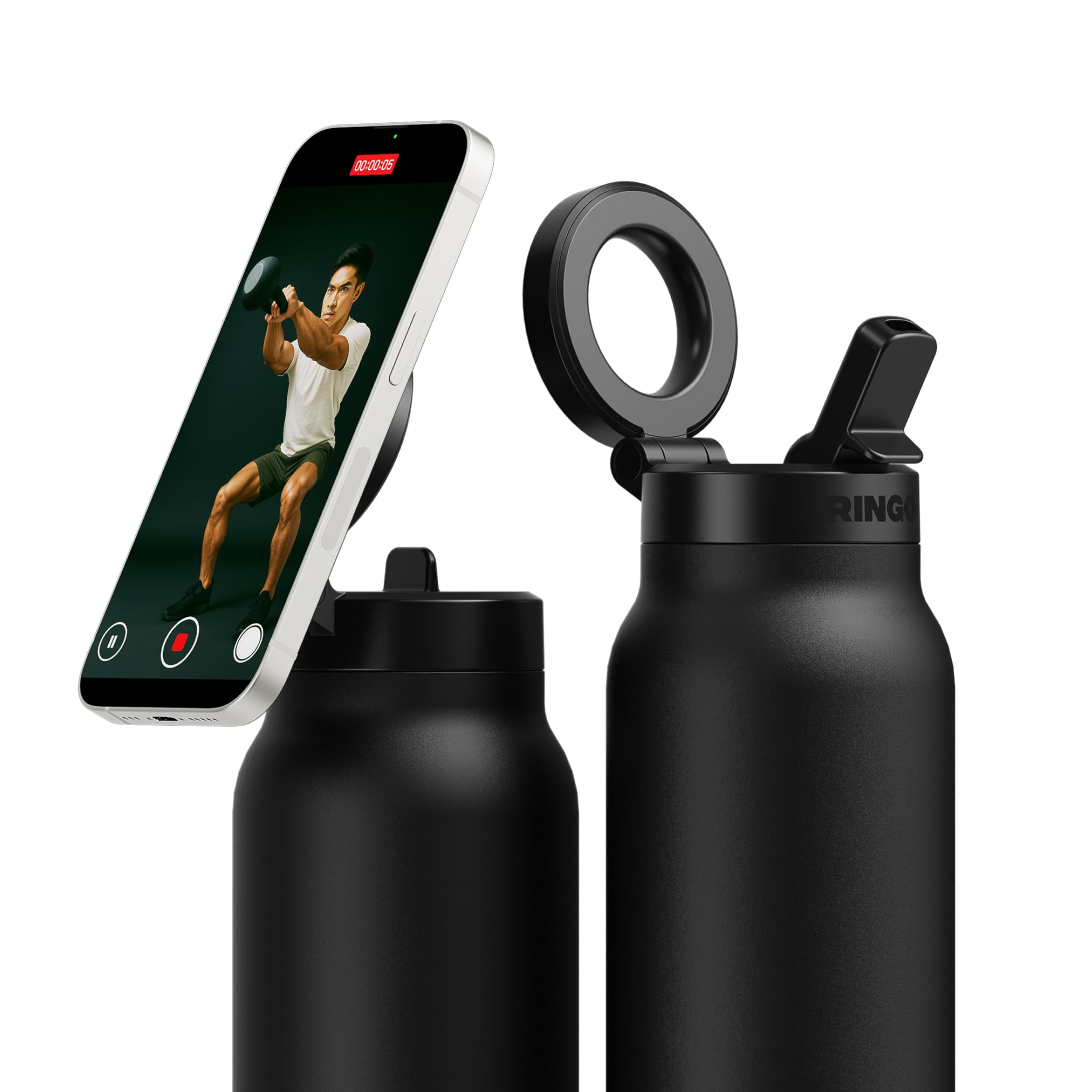 Ringo PRO Water Bottle with Magnetic Phone Mount & Sip Straw Lid - Insulated Stainless Steel Bottle for Workouts, Content Creation, Navigation & Facetime on the Go, 12Hrs Hot/24Hrs Cold Lilac-24oz