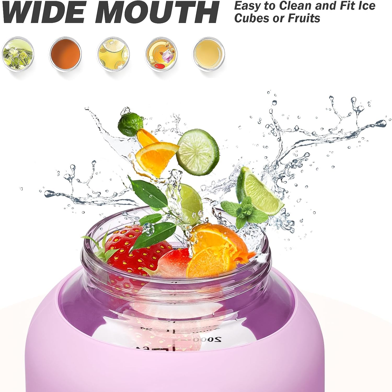 MUKOKO 100oz Glass Water Bottle with Time Marker and Silicone Sleeve 3L Large Water Jug with Stainless Steel Handle Gallon Drinking Bottle with 2-in-1 Lid Wide Mouth BPA Free, Purple