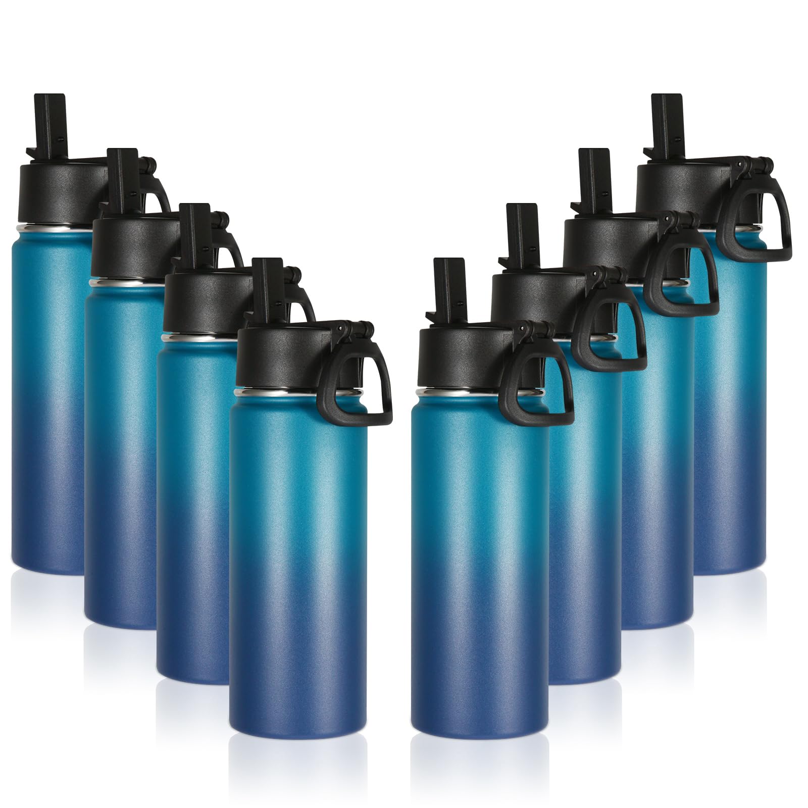 Volhoply 16 OZ Kids Water Bottle Bulk 8 Pack,Insulated Sports Bottles with Straw Lid,Stainless Steel Bottle with Handle Keep Cold & Hot,Double Wall Vacuum Tumbler Cups for School(Assorted, 8)