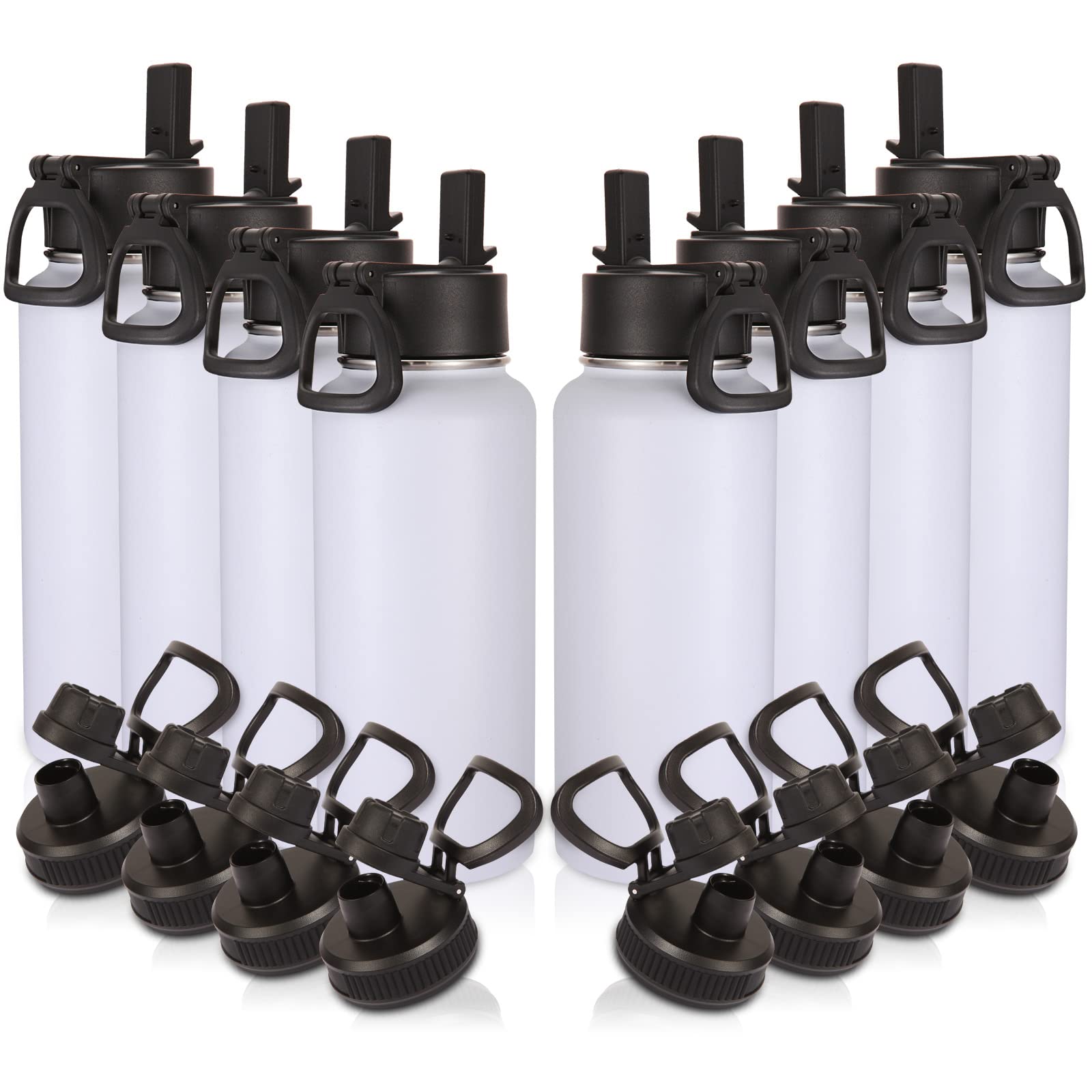 Volhoply 32 oz Insulated Water Bottles Bulk 8 Pack with Straw Lid & Spout Lid,Stainless Steel Sports Water Bottle,Double Wall Vacuum Cups,Leakproof Wide Mouth Metal Flask for Hiking,Camping(Mix,8)