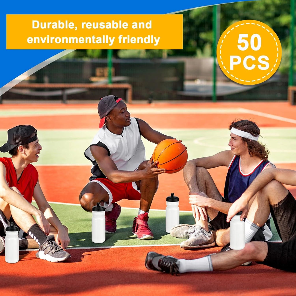 Suclain 50 Pieces Sports Water Bottles 20 oz Water Bottles Squeeze in Bulk Reusable Plastic Water Bottles BPA Free Blank Water Bottles for Major Sporting Events Adults