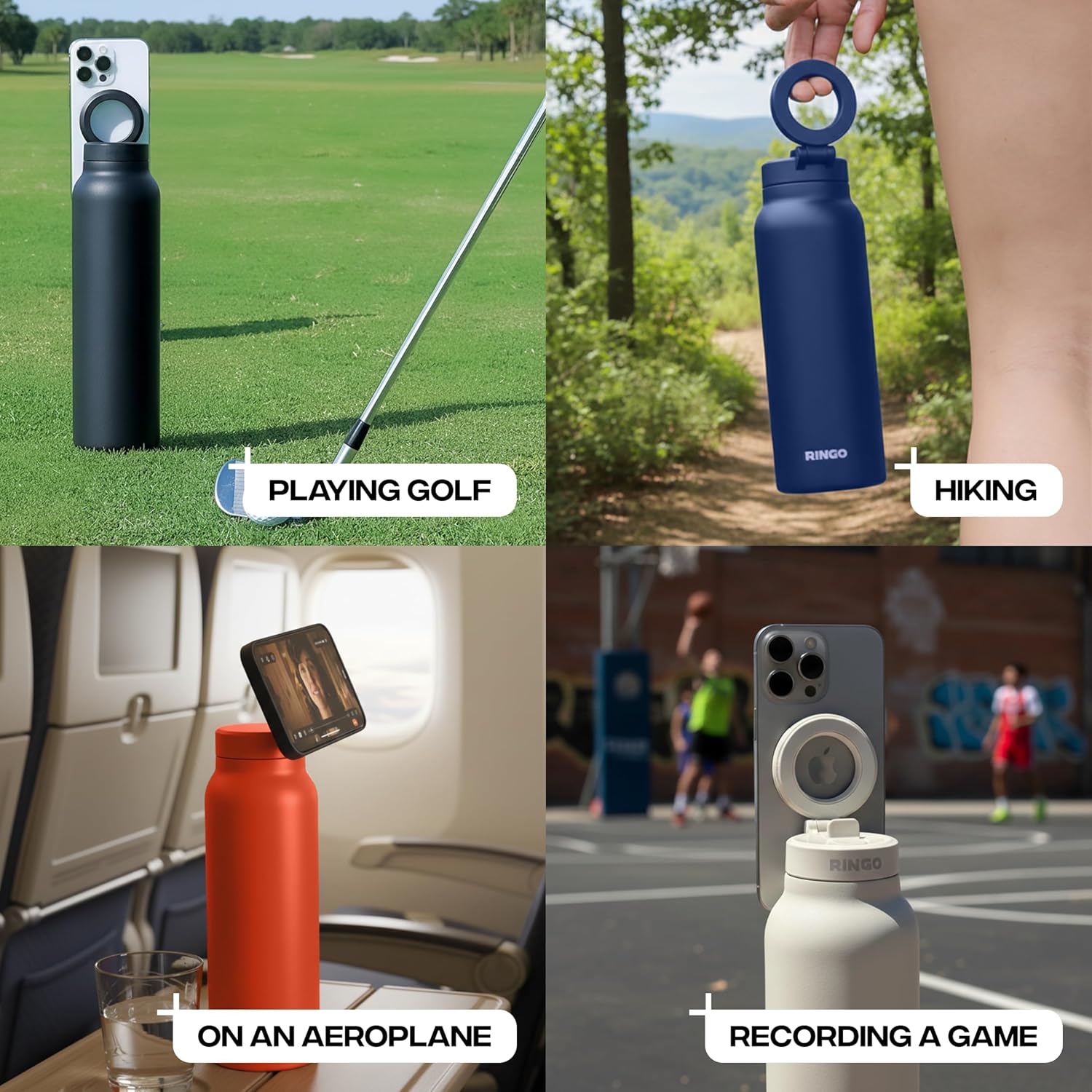 Ringo PRO Water Bottle with Magnetic Phone Mount & Sip Straw Lid - Insulated Stainless Steel Bottle for Workouts, Content Creation, Navigation & Facetime on the Go, 12Hrs Hot/24Hrs Cold Lilac-24oz