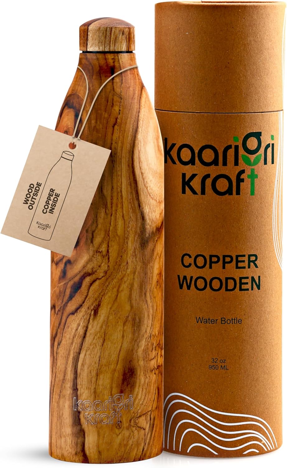Copper Wooden Water Bottle | BPA Free | 32oz Water Bottle | Leak-Proof & Odorless | Perfect for Bottled Water Enthusiasts with a Sense of Humor