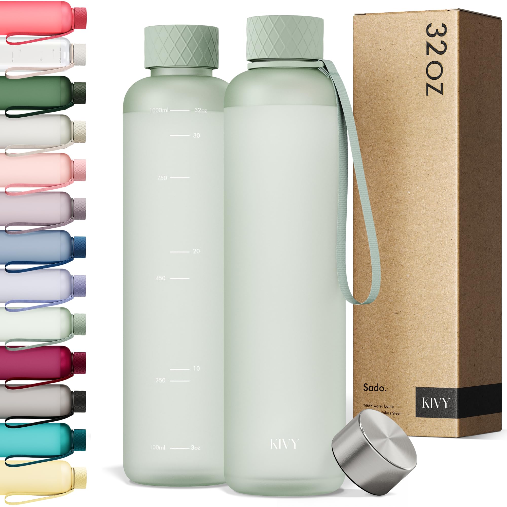 KIVY Large Water Bottle 50oz [Lightweight & Shatterproof] Fits Backpack & Cupholder for Travel, Sports, School - Extra large water bottle no straw - 1.5 Liter water bottles - 50oz Water bottle Green