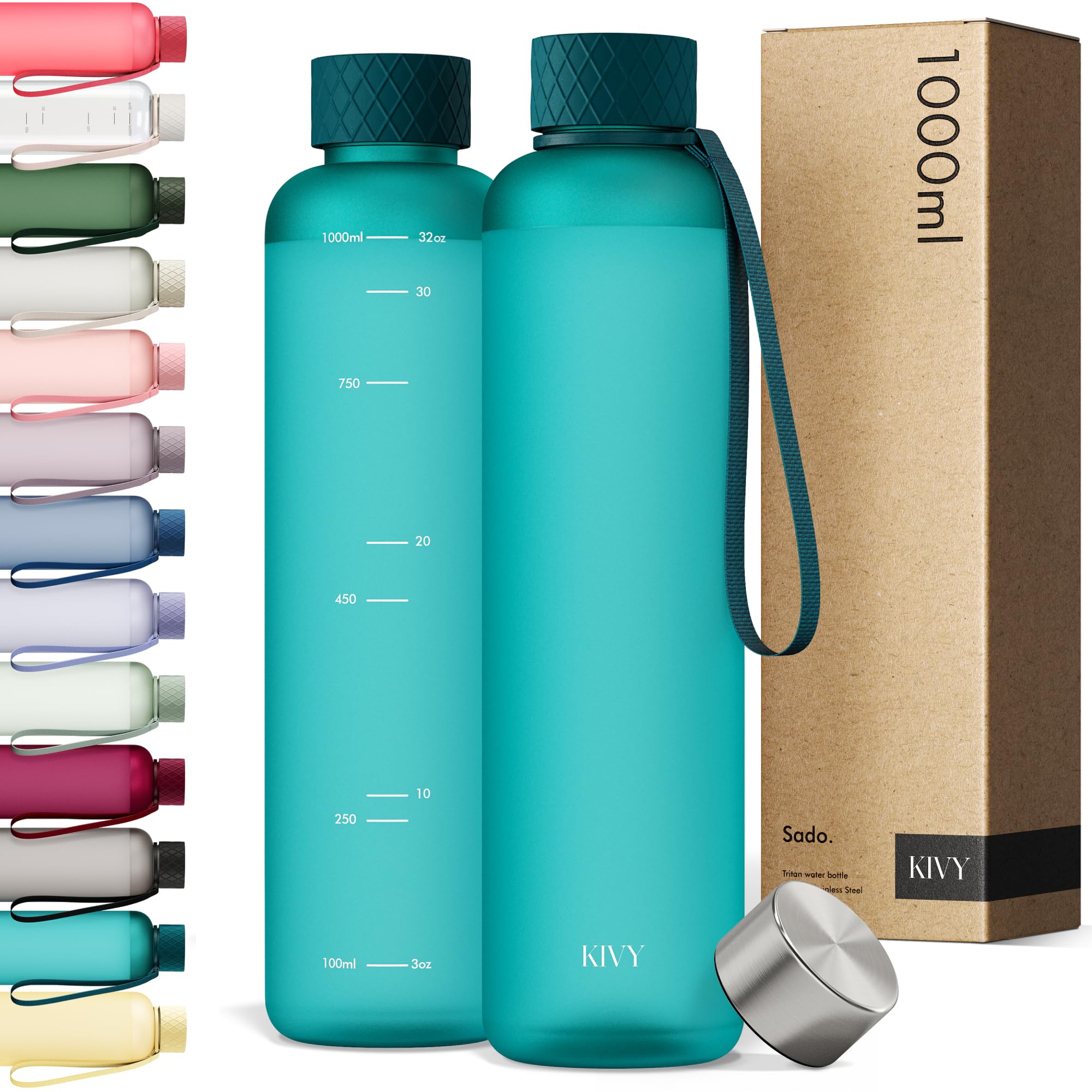 KIVY Large Water Bottle 50oz [Lightweight & Shatterproof] Fits Backpack & Cupholder for Travel, Sports, School - Extra large water bottle no straw - 1.5 Liter water bottles - 50oz Water bottle Green