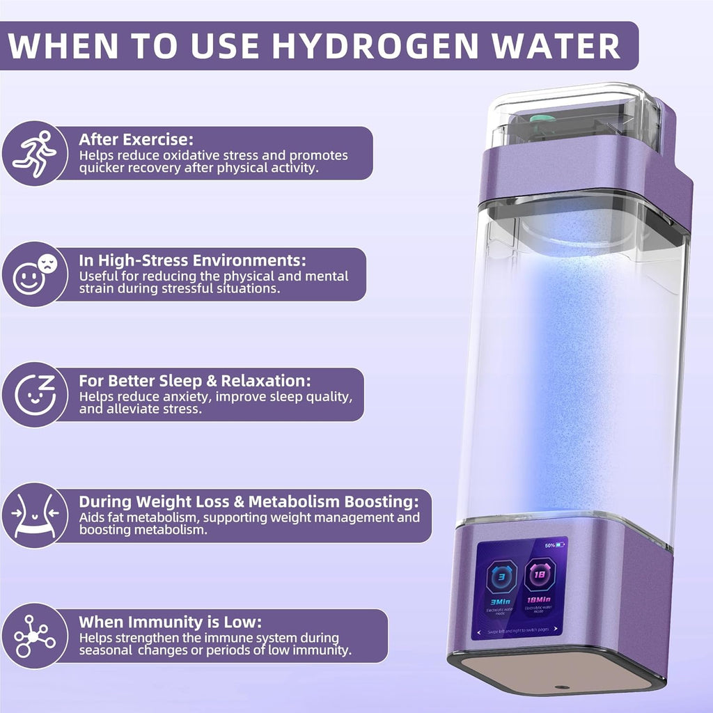 Hydrogen Water Bottle Deluxe Version, Up to 9000ppb Concentration, Upgrade Smart Touchscreen Control SPE Hydrogen Generator with LED Display Portable Hydrogen Water Machine
