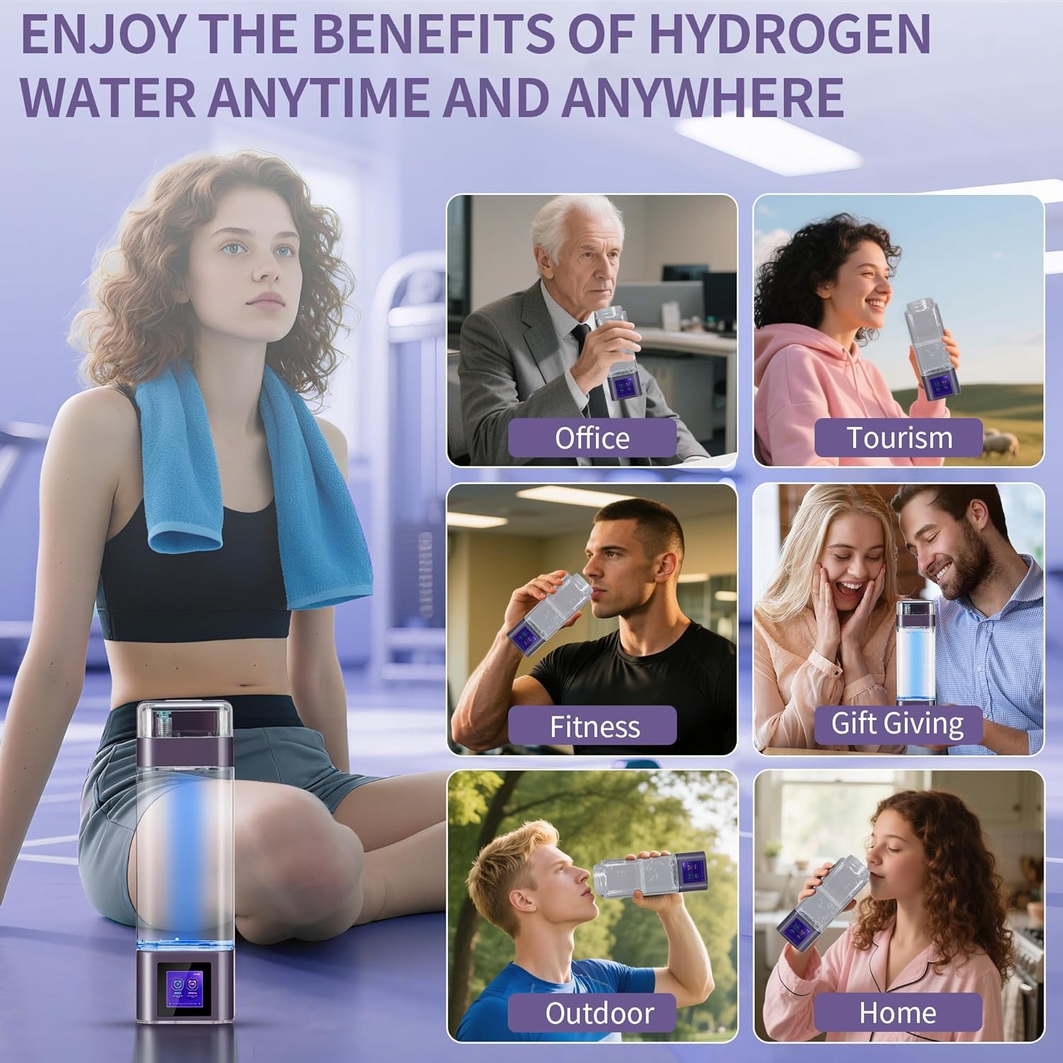 Hydrogen Water Bottle Deluxe Version, Up to 9000ppb Concentration, Upgrade Smart Touchscreen Control SPE Hydrogen Generator with LED Display Portable Hydrogen Water Machine