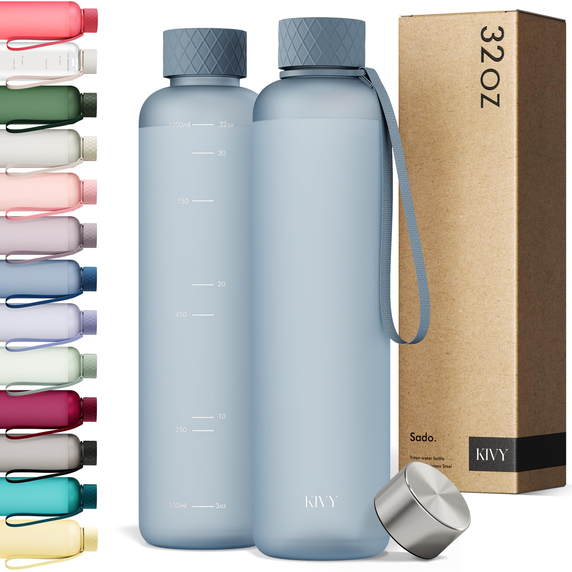 KIVY Large Water Bottle 50oz [Lightweight & Shatterproof] Fits Backpack & Cupholder for Travel, Sports, School - Extra large water bottle no straw - 1.5 Liter water bottles - 50oz Water bottle Green