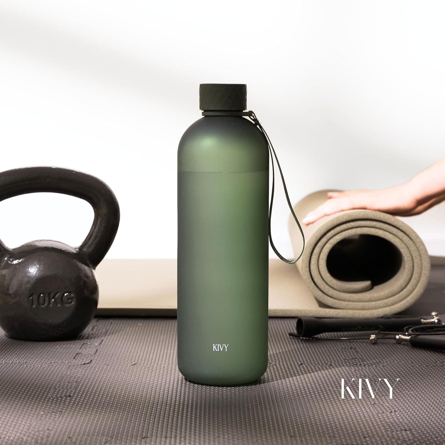KIVY Large Water Bottle 50oz [Lightweight & Shatterproof] Fits Backpack & Cupholder for Travel, Sports, School - Extra large water bottle no straw - 1.5 Liter water bottles - 50oz Water bottle Green