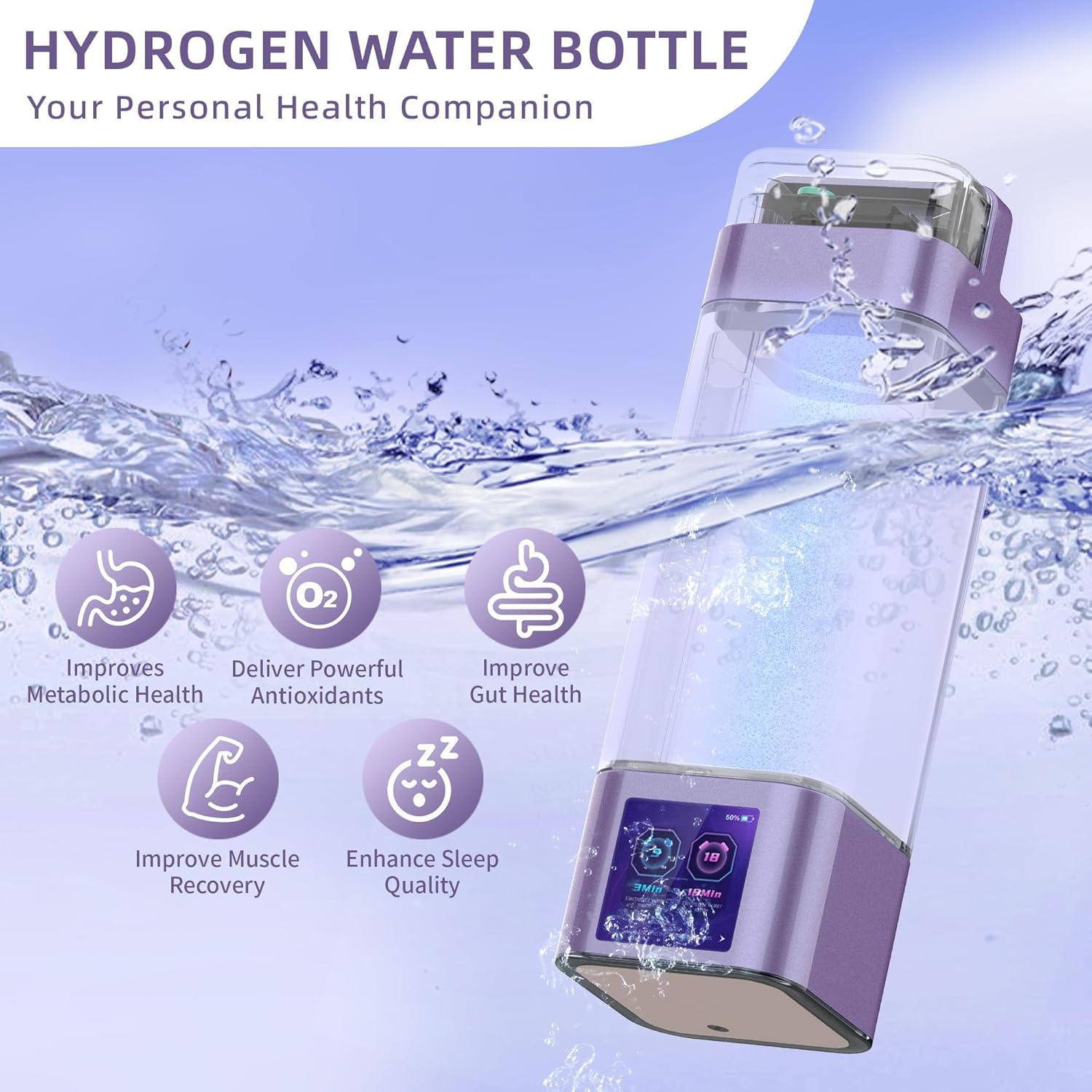 Hydrogen Water Bottle Deluxe Version, Up to 9000ppb Concentration, Upgrade Smart Touchscreen Control SPE Hydrogen Generator with LED Display Portable Hydrogen Water Machine