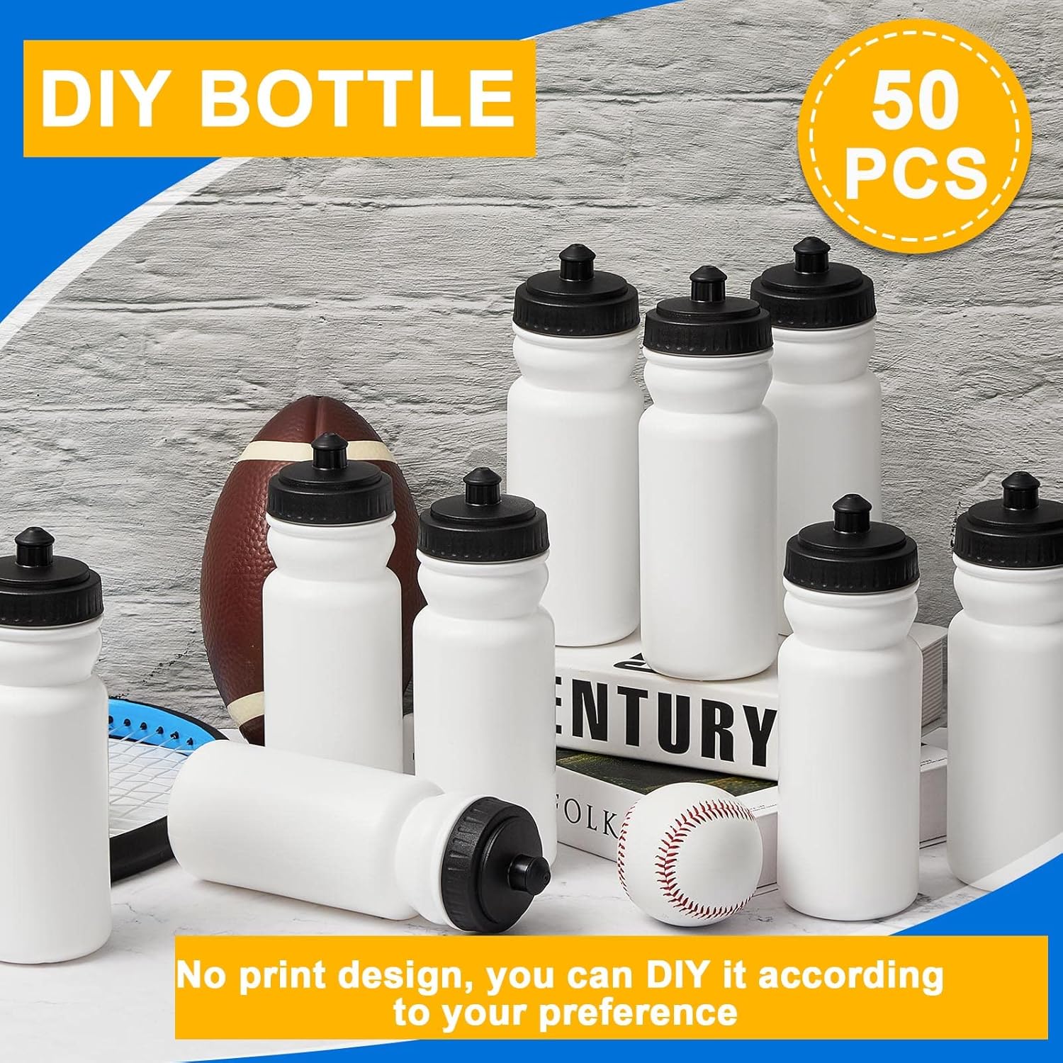 Suclain 50 Pieces Sports Water Bottles 20 oz Water Bottles Squeeze in Bulk Reusable Plastic Water Bottles BPA Free Blank Water Bottles for Major Sporting Events Adults