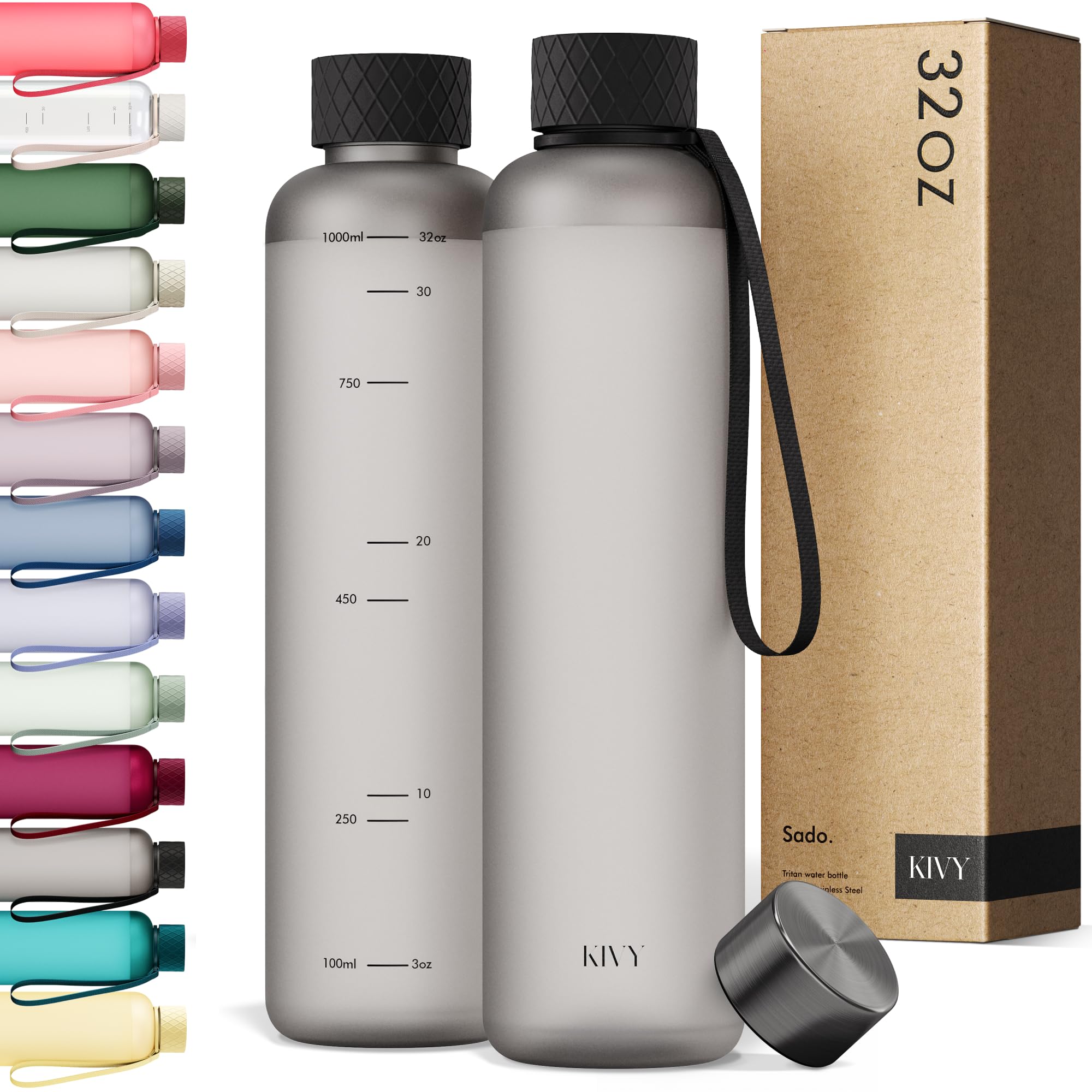 KIVY Large Water Bottle 50oz [Lightweight & Shatterproof] Fits Backpack & Cupholder for Travel, Sports, School - Extra large water bottle no straw - 1.5 Liter water bottles - 50oz Water bottle Green