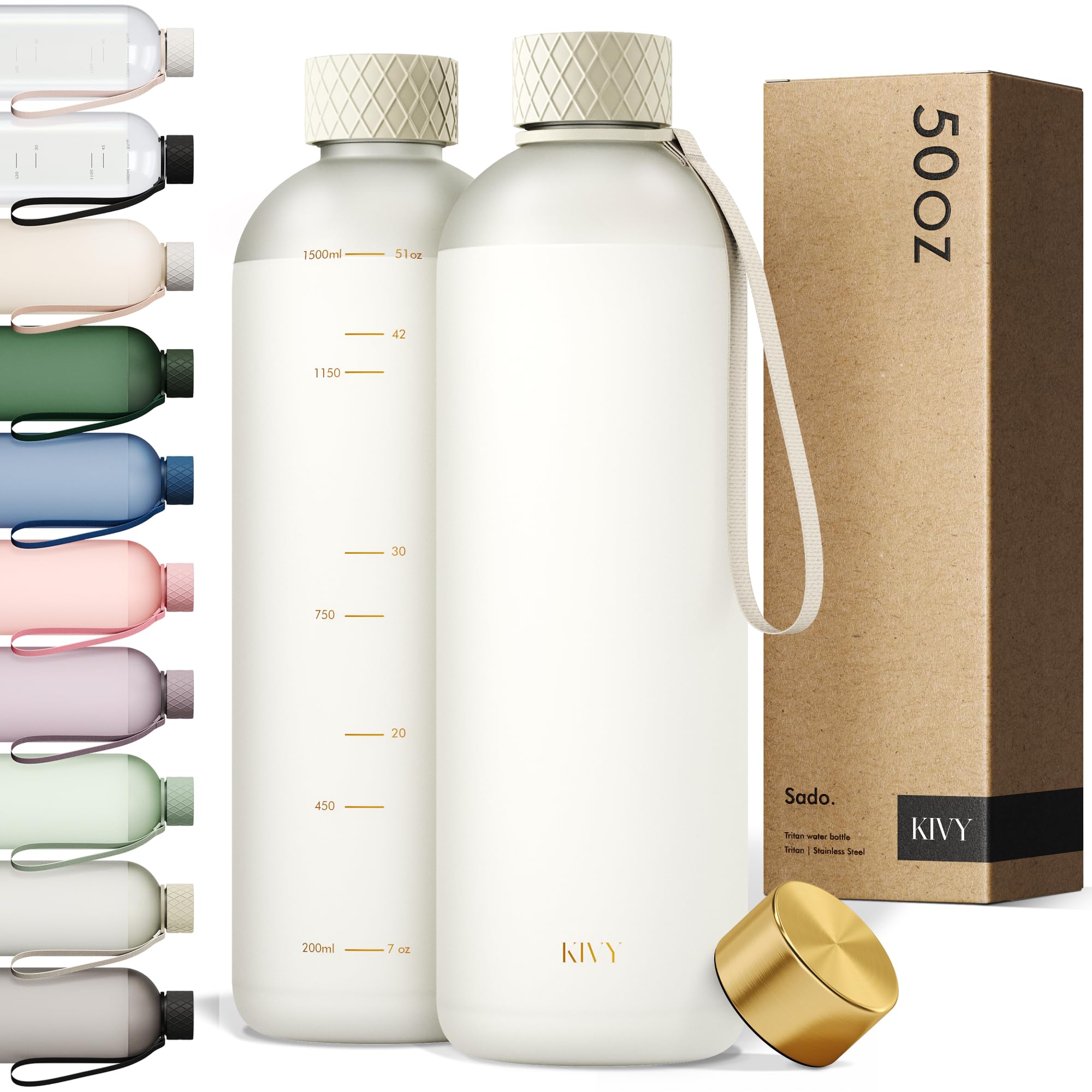 KIVY Large Water Bottle 50oz [Lightweight & Shatterproof] Fits Backpack & Cupholder for Travel, Sports, School - Extra large water bottle no straw - 1.5 Liter water bottles - 50oz Water bottle Green