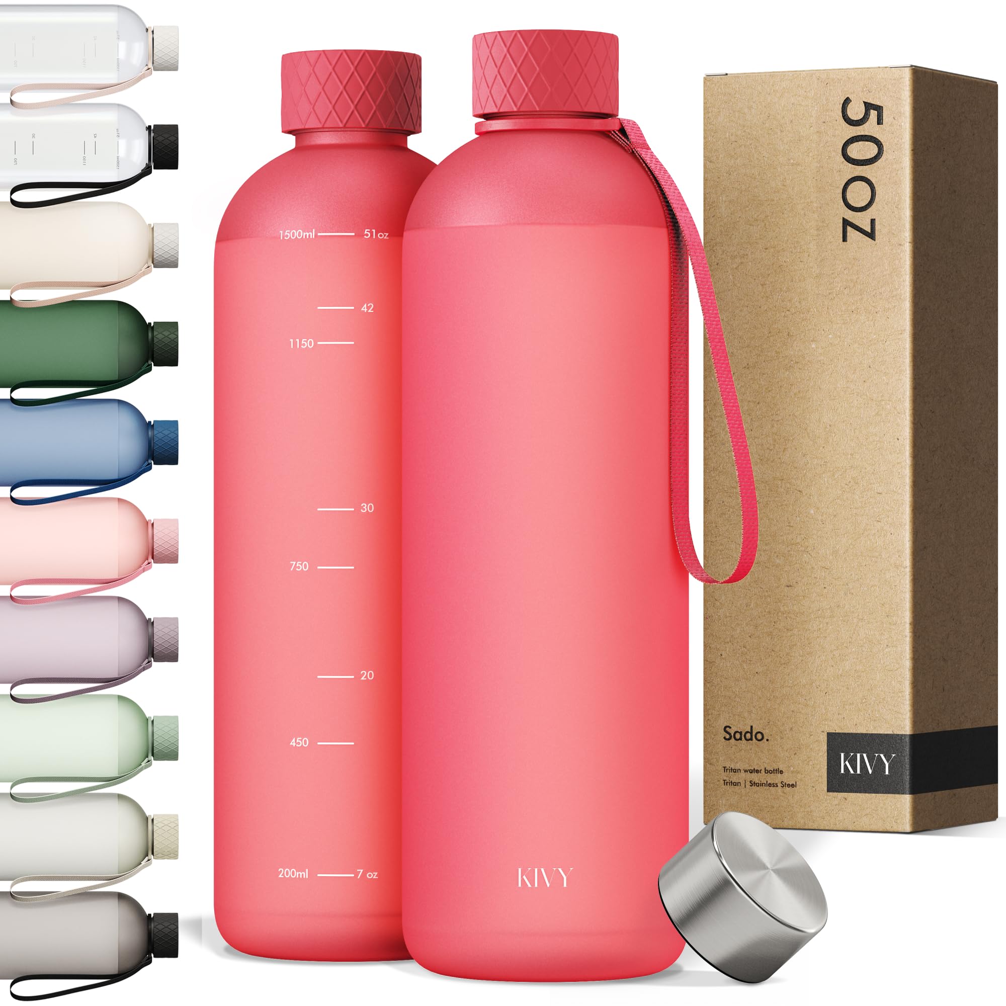 KIVY Large Water Bottle 50oz [Lightweight & Shatterproof] Fits Backpack & Cupholder for Travel, Sports, School - Extra large water bottle no straw - 1.5 Liter water bottles - 50oz Water bottle Green