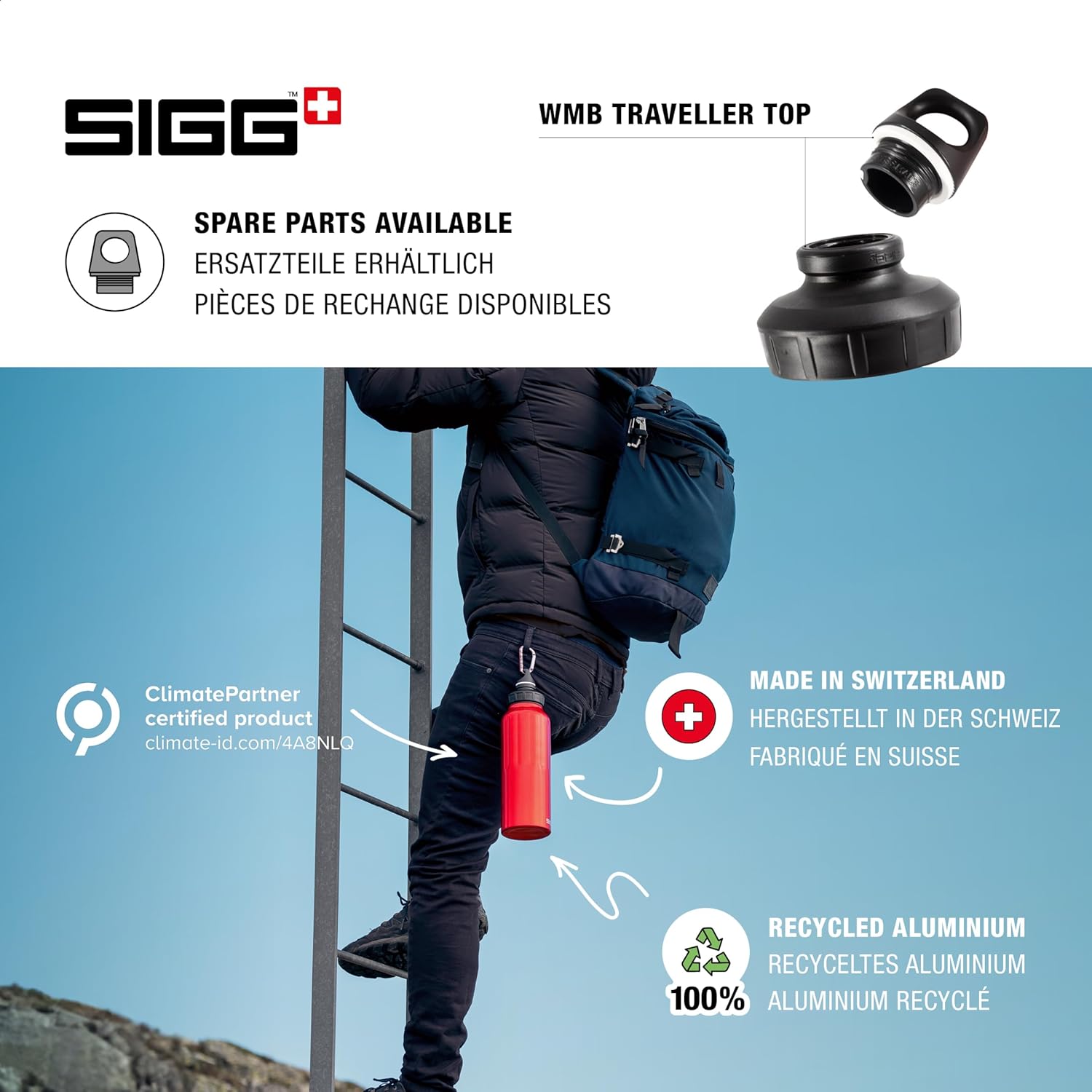 SIGG - Outdoor Water Bottle - WMB Traveller 51 OZ - Swiss Made - Carbonated Drinks - Leakproof, Recycled, Carbon Neutral