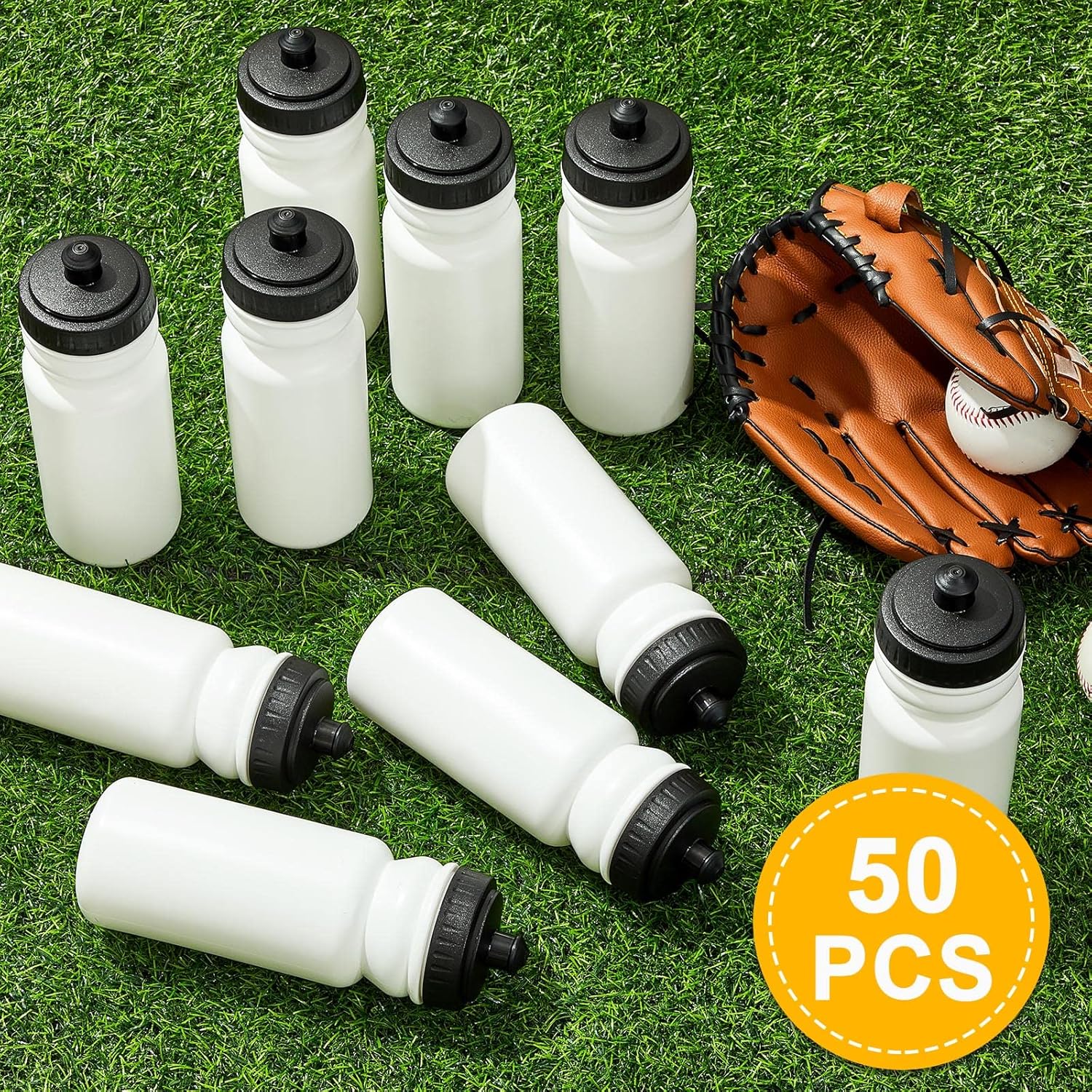 Suclain 50 Pieces Sports Water Bottles 20 oz Water Bottles Squeeze in Bulk Reusable Plastic Water Bottles BPA Free Blank Water Bottles for Major Sporting Events Adults